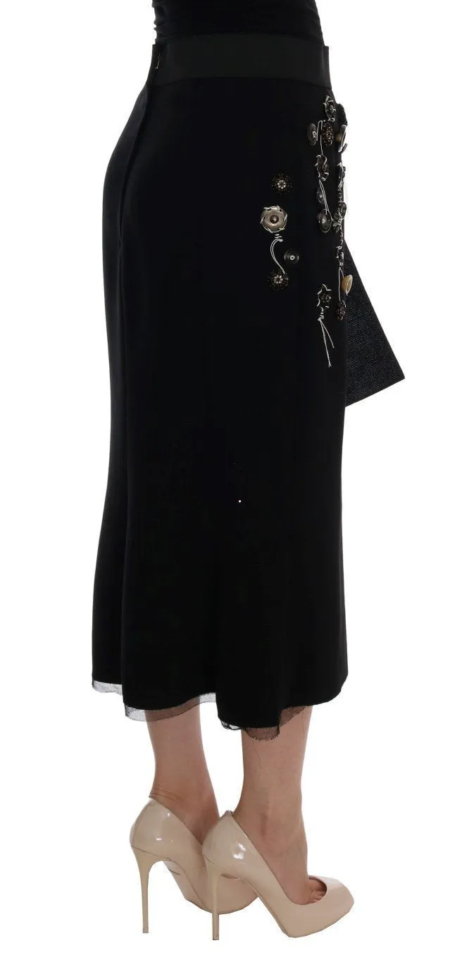 Black Wool Crystal Skirt