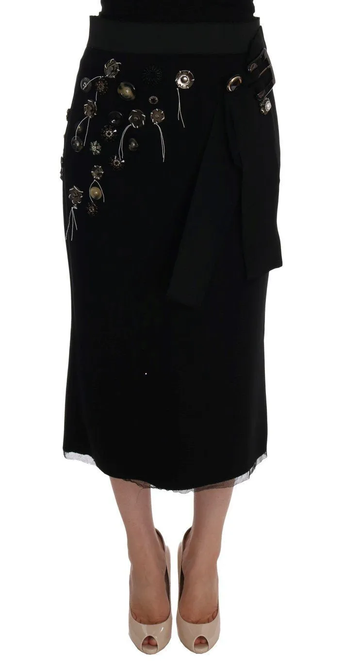 Black Wool Crystal Skirt