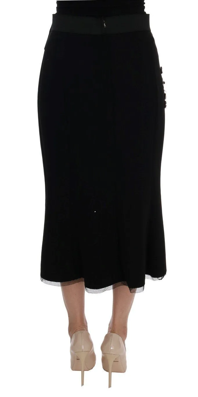 Black Wool Crystal Skirt