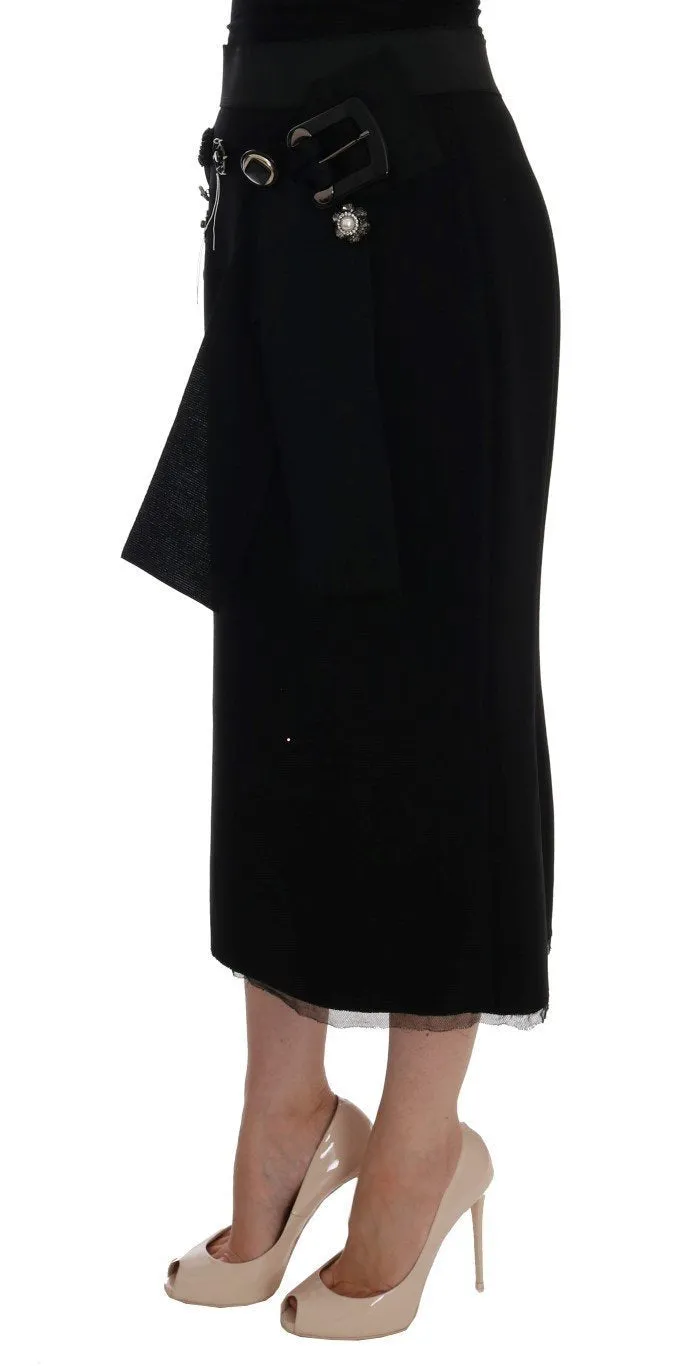 Black Wool Crystal Skirt