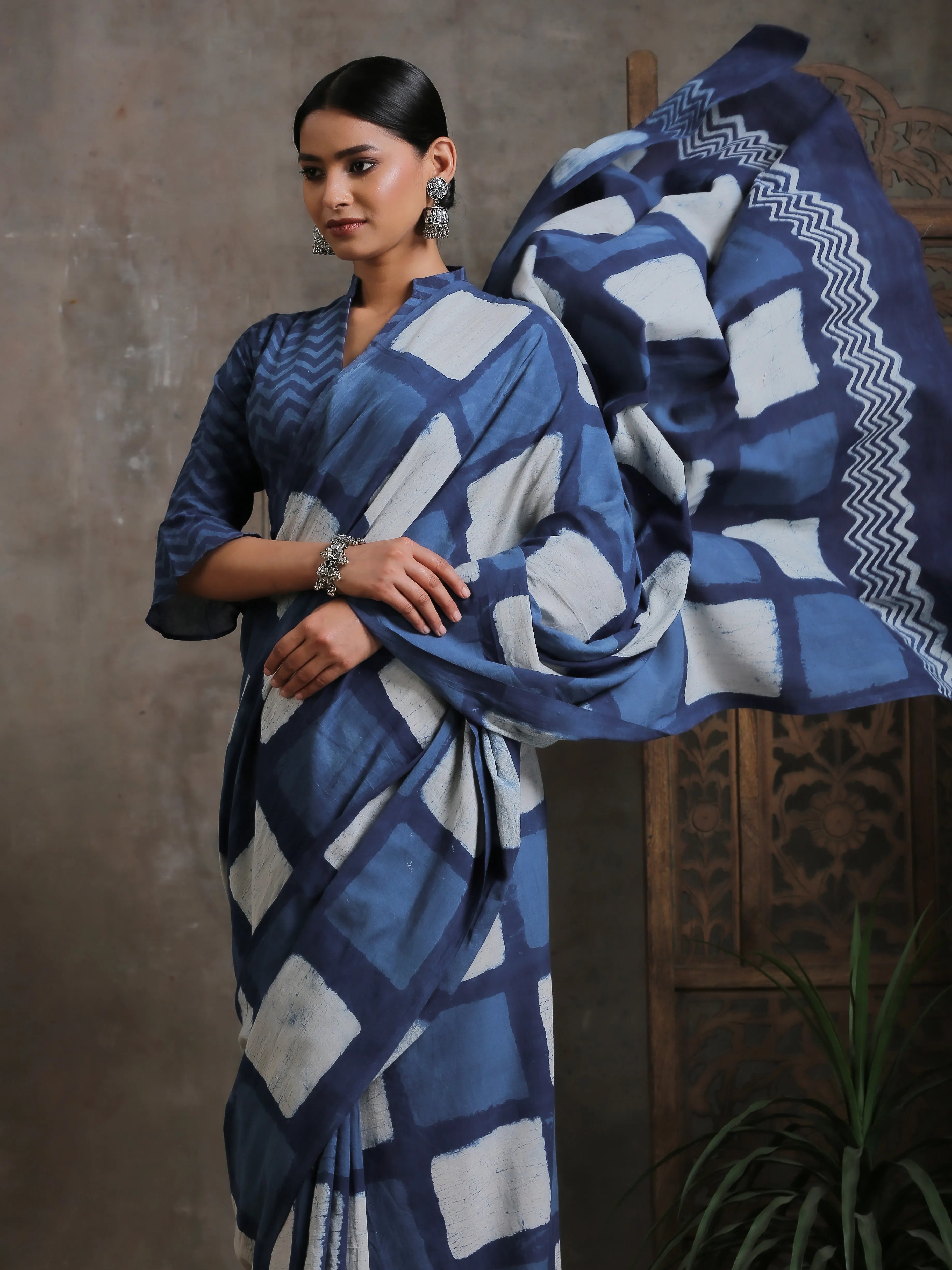 Blouse - Chevron Indigo Hand Block Blouse