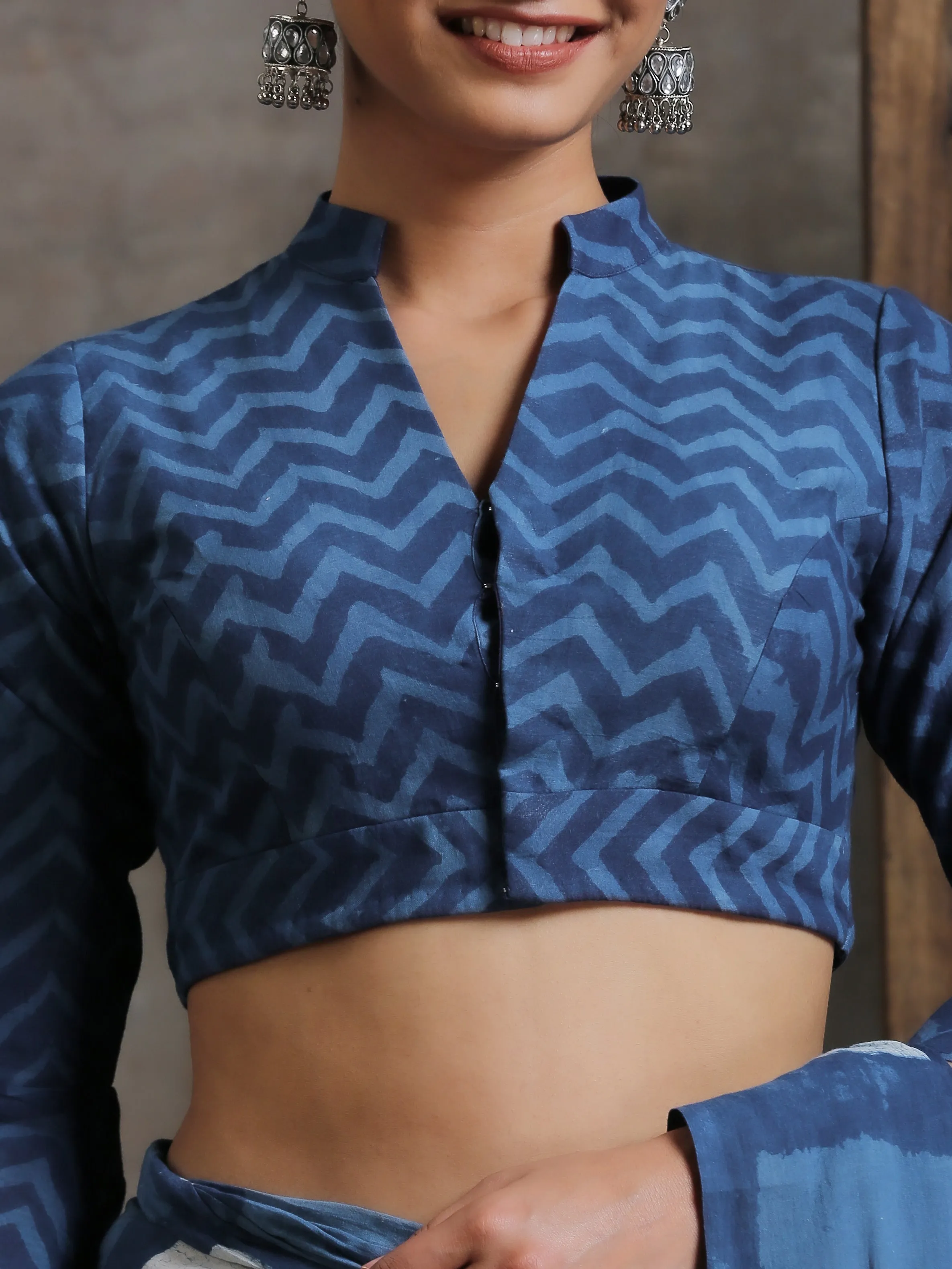Blouse - Chevron Indigo Hand Block Blouse