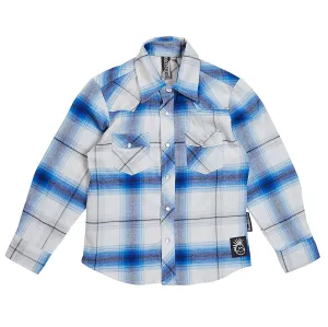 Blue & White Knuckleheads Long Sleeve Plaid Rockabilly Shirt