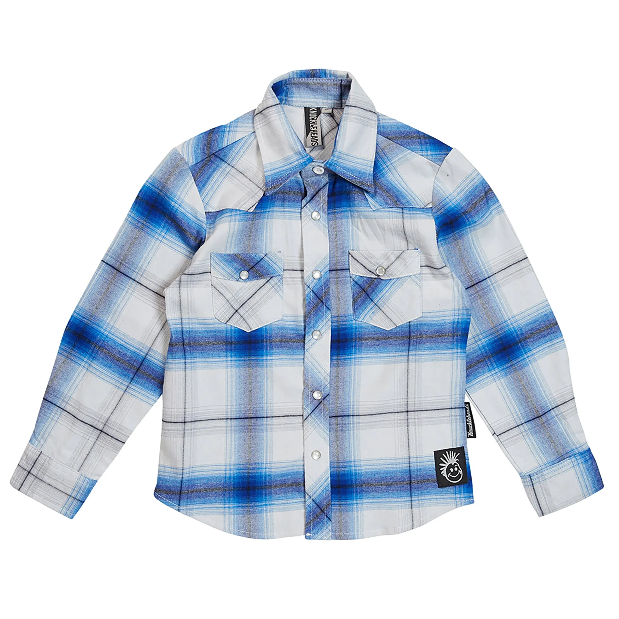 Blue & White Knuckleheads Long Sleeve Plaid Rockabilly Shirt