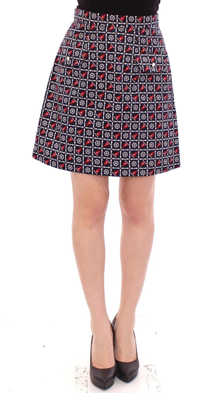 Blue Cotton Sea Motive Waist Skirt