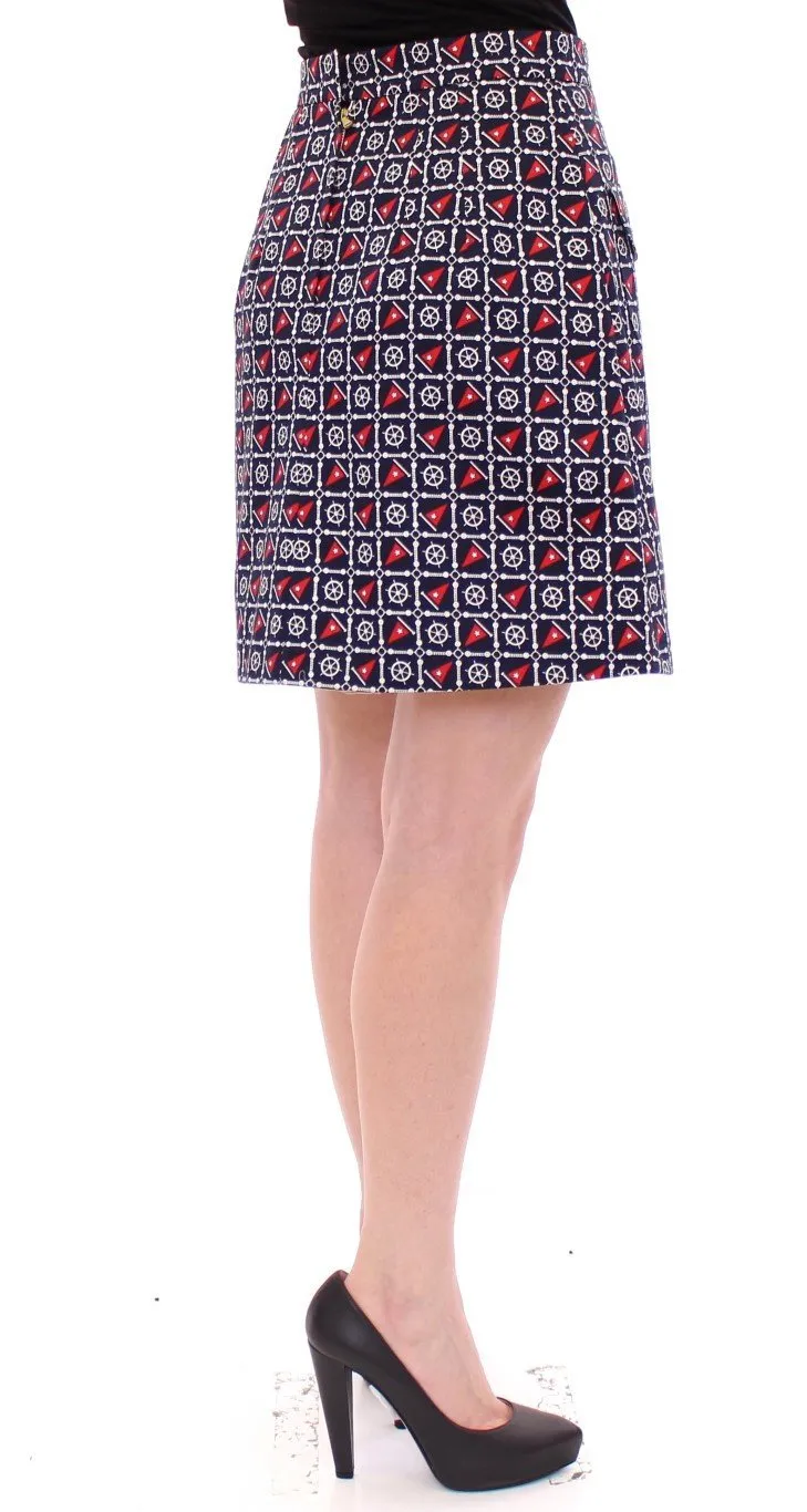 Blue Cotton Sea Motive Waist Skirt