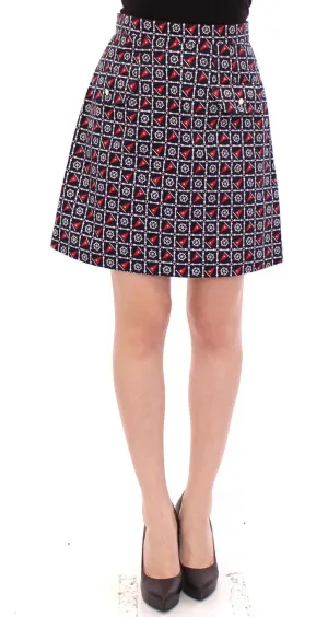 Blue Cotton Sea Motive Waist Skirt