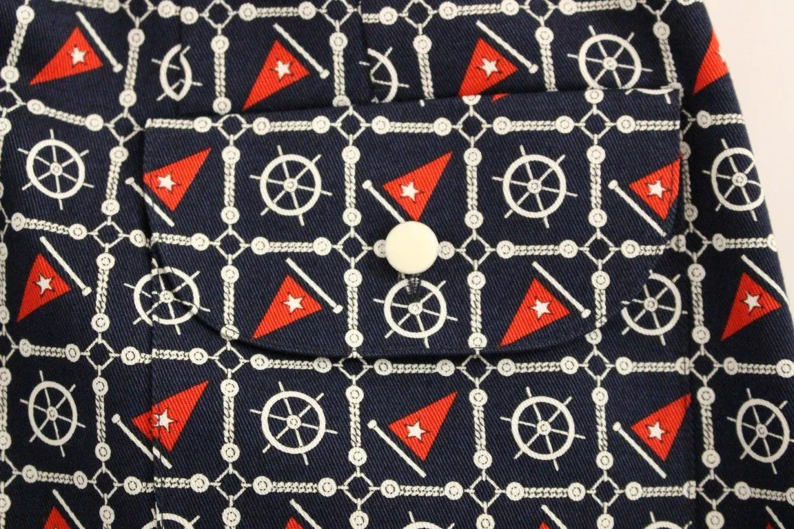 Blue Cotton Sea Motive Waist Skirt