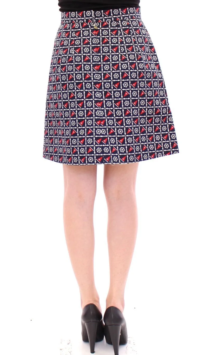 Blue Cotton Sea Motive Waist Skirt