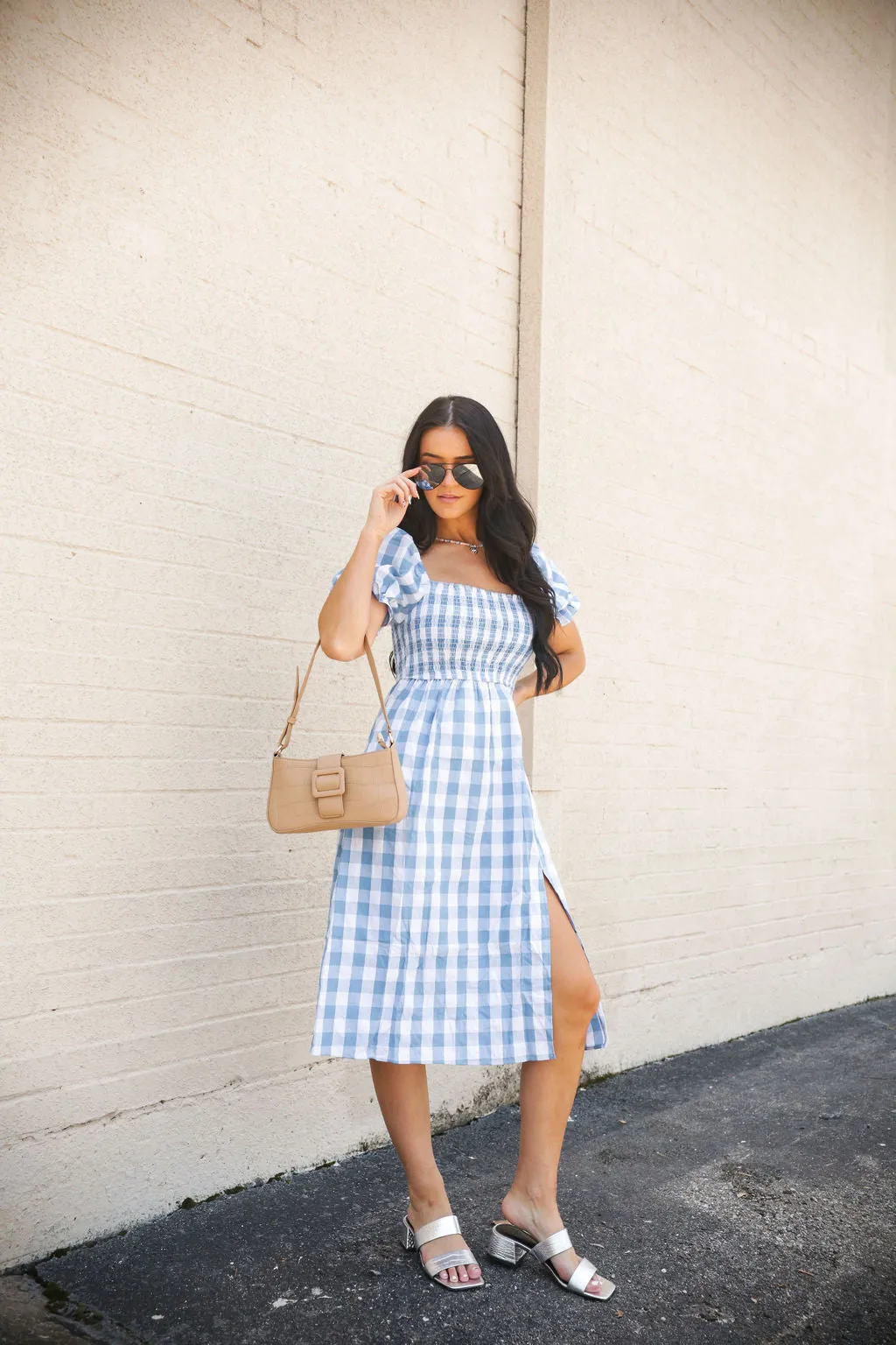 Blue Gingham Smocked Dress