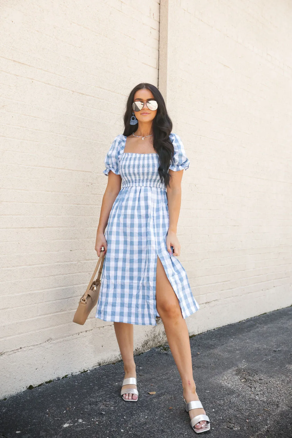 Blue Gingham Smocked Dress