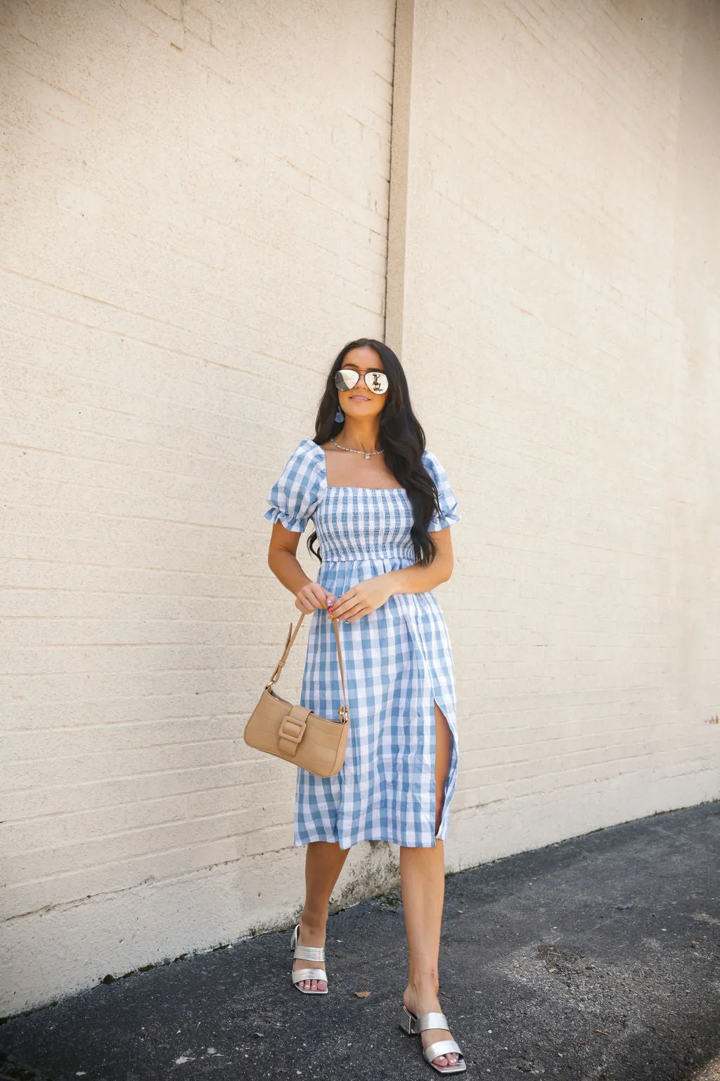 Blue Gingham Smocked Dress