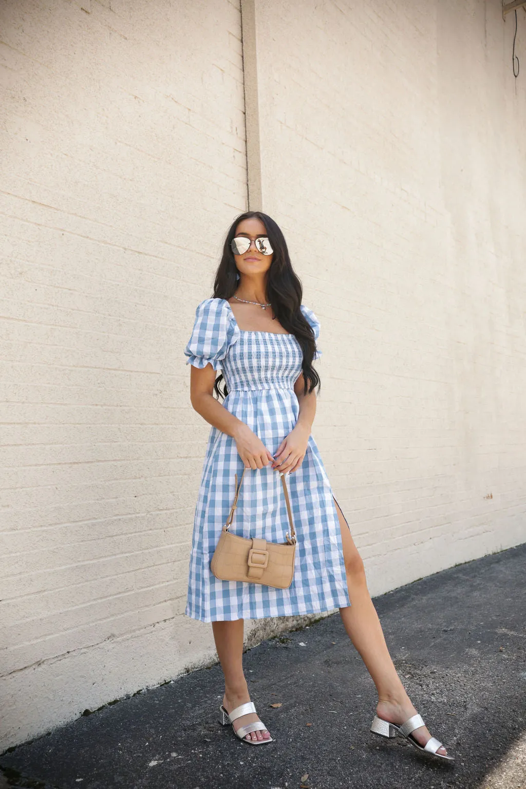 Blue Gingham Smocked Dress