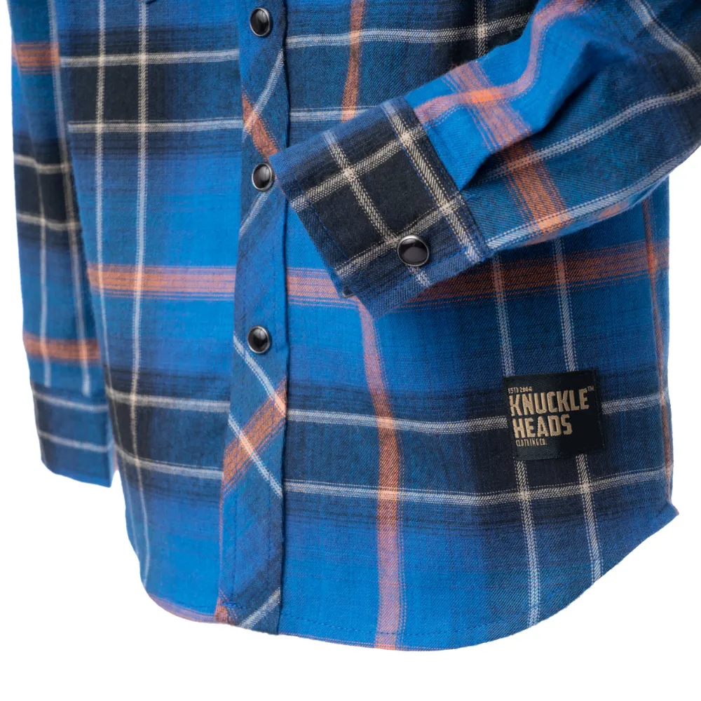 Blue Highland Flannel Knuckleheads Long Sleeve Plaid Rockabilly Shirt