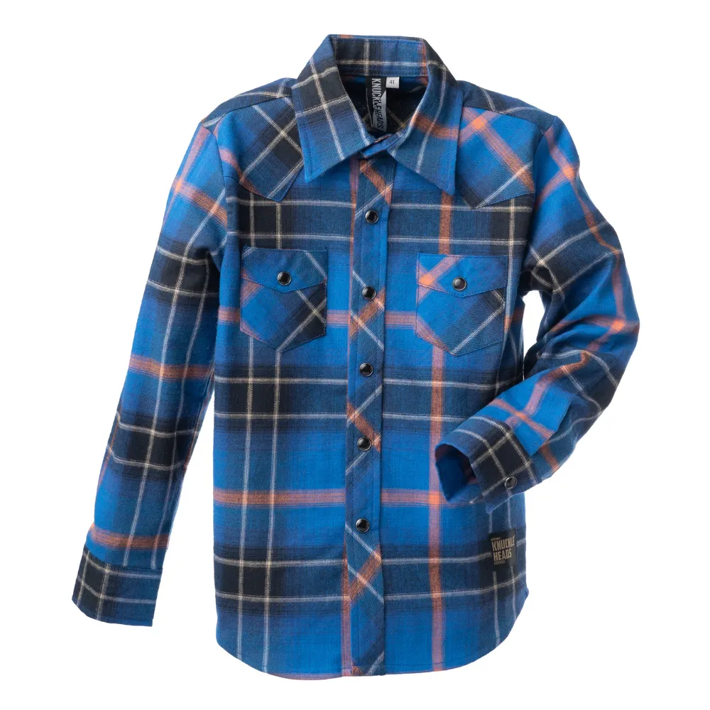 Blue Highland Flannel Knuckleheads Long Sleeve Plaid Rockabilly Shirt