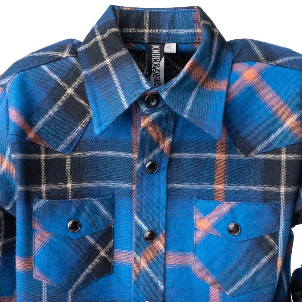 Blue Highland Flannel Knuckleheads Long Sleeve Plaid Rockabilly Shirt