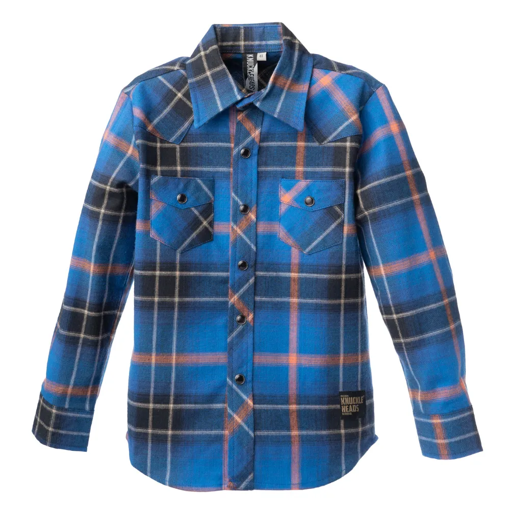 Blue Highland Flannel Knuckleheads Long Sleeve Plaid Rockabilly Shirt