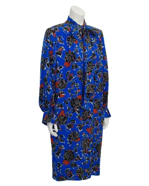 Blue Jacquard Silk Print Dress