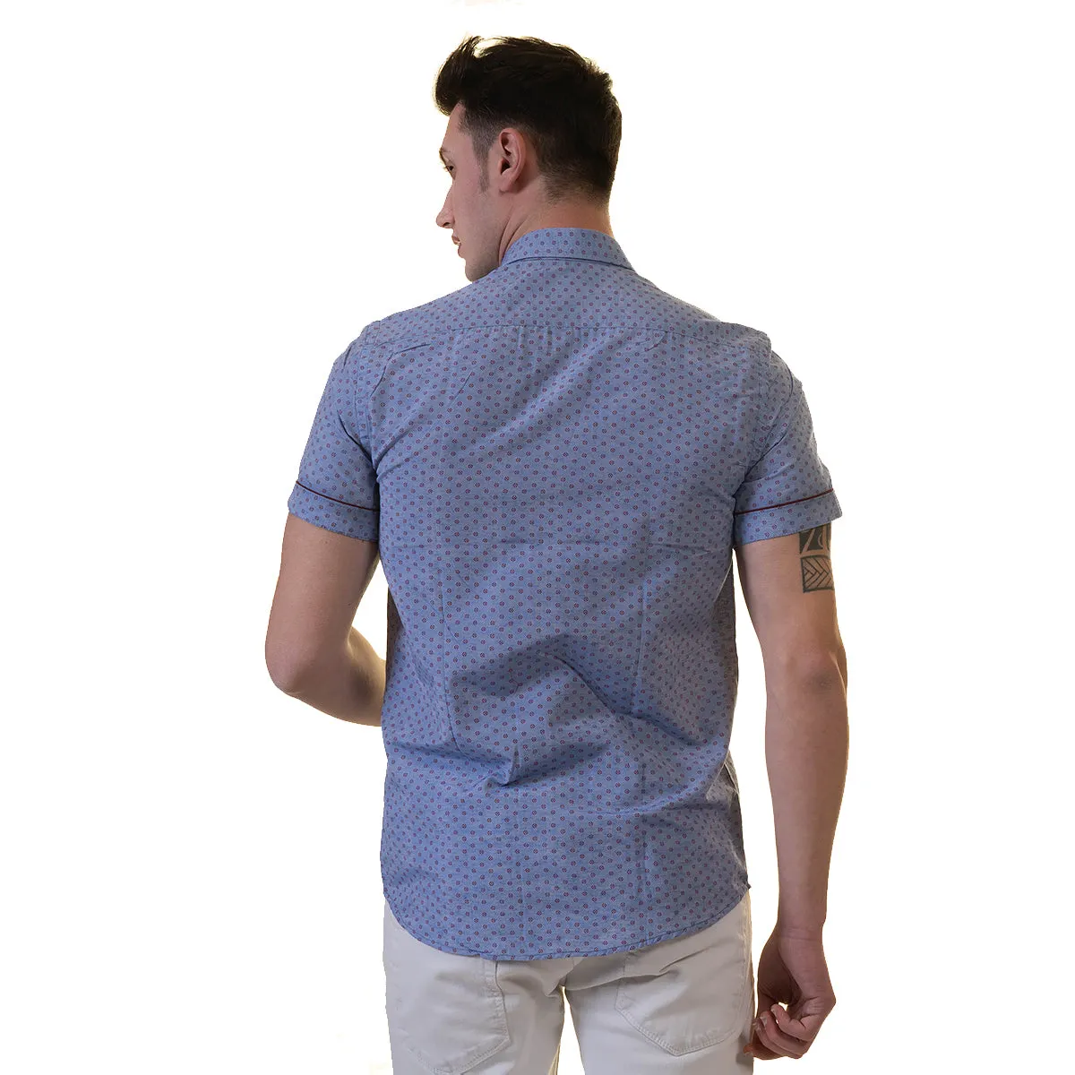 Blue Mens Short Sleeve Button up Shirts - Tailored Slim Fit Cotton Dress Shirts