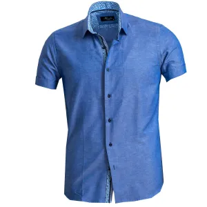 Blue Mens Short Sleeve Button up Shirts - Tailored Slim Fit Cotton Dress Shirts
