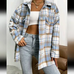 Blue Plaid Flap Pocket Overcoat