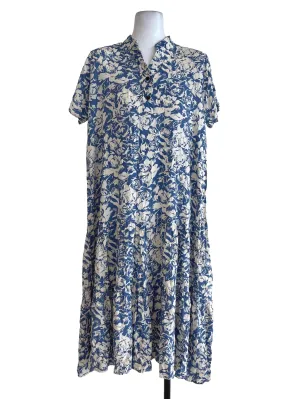 Blue Ruffled Printed Foral Dress
