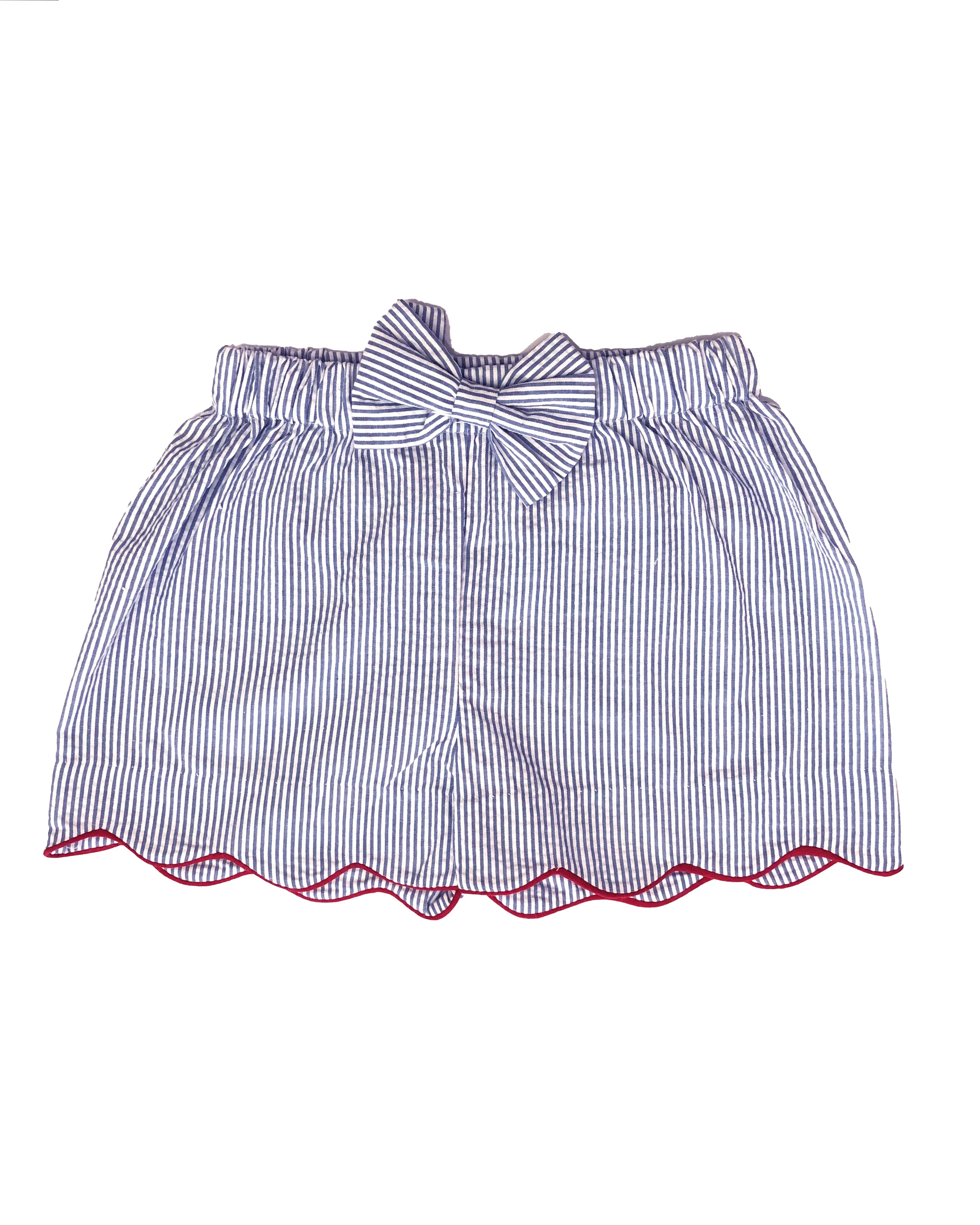 Blue Stripes Seersucker Girl's Shorts