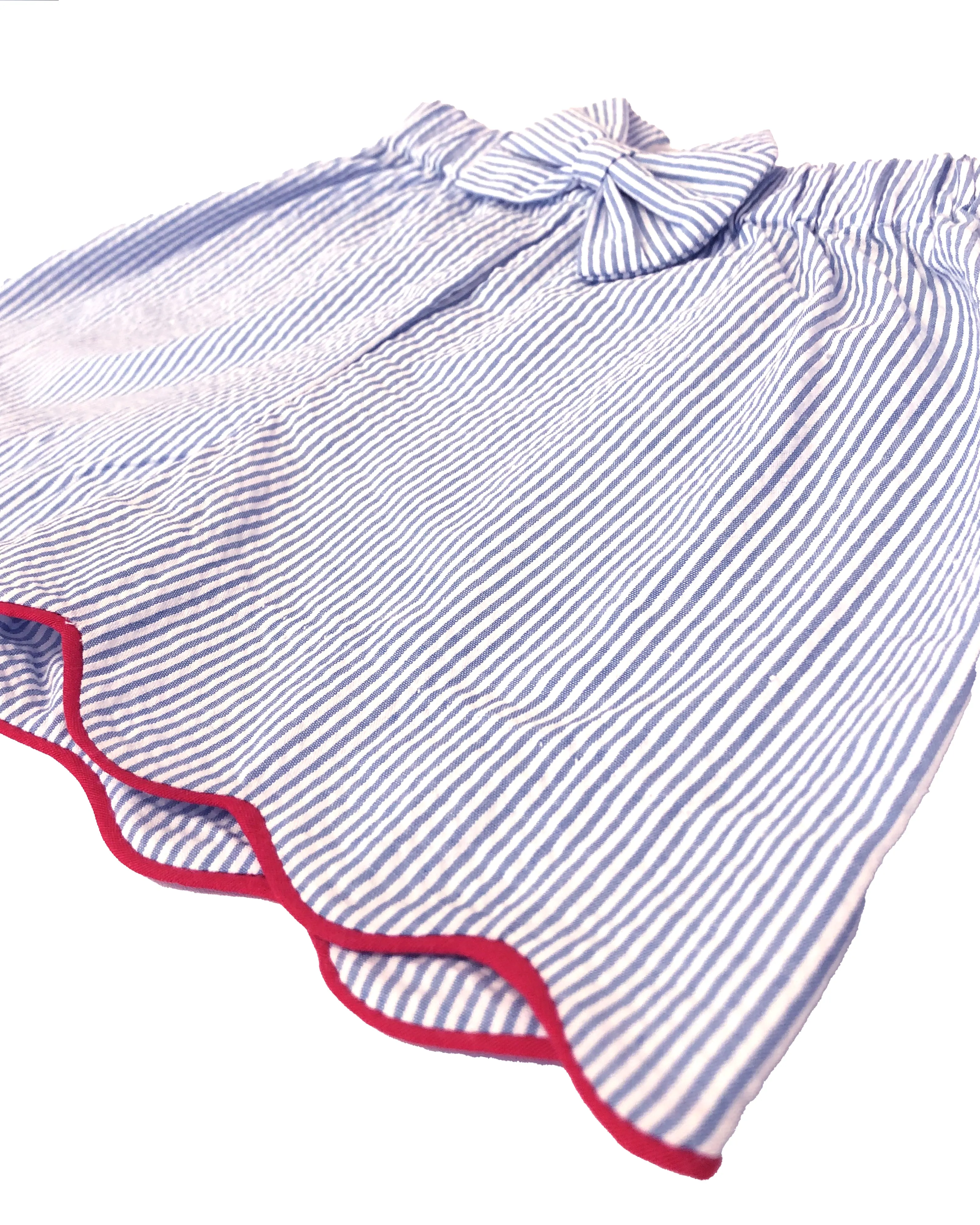 Blue Stripes Seersucker Girl's Shorts