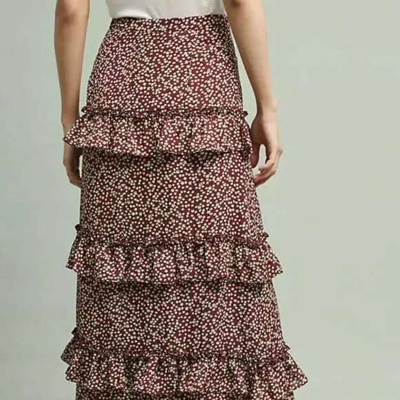 Blue Tassel Printed Ruffled Maxi Skirt