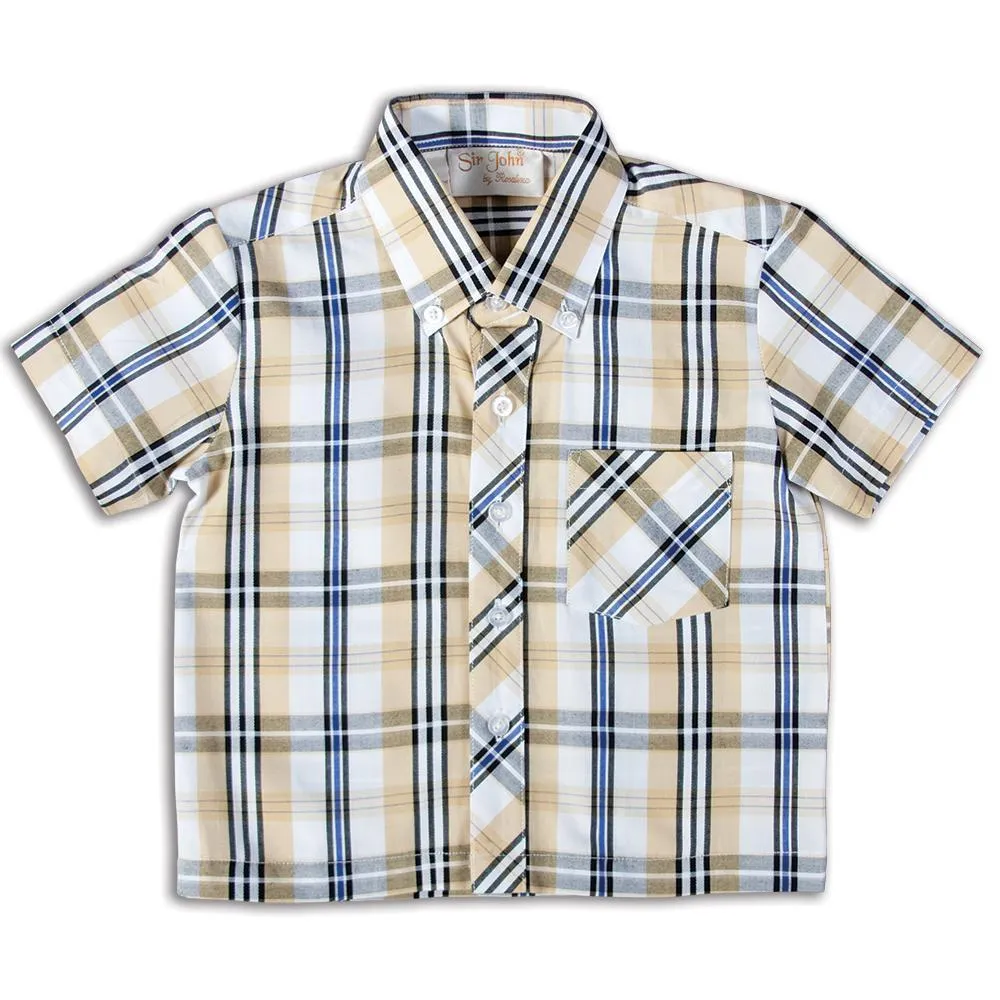 Blue Yellow Black Plaid Short Sleeve Polo Shirt