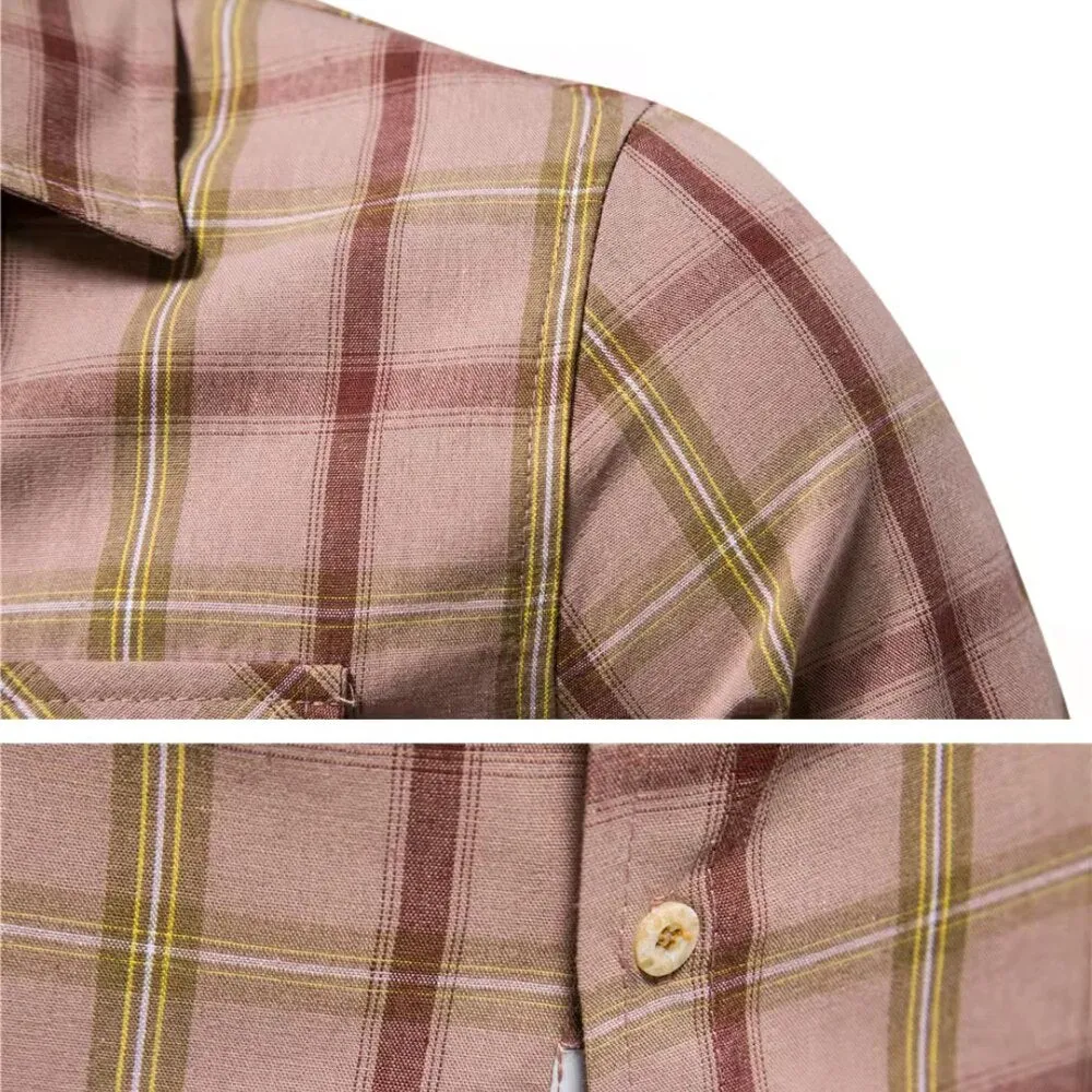 Bonsir Fashion Mens Plaid Shirt Long Sleeve Bomber Military Shirts Cotton High Quality Business Casual Lapel Shirt Men Spring New