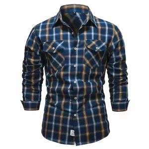 Bonsir Fashion Mens Plaid Shirt Long Sleeve Bomber Military Shirts Cotton High Quality Business Casual Lapel Shirt Men Spring New