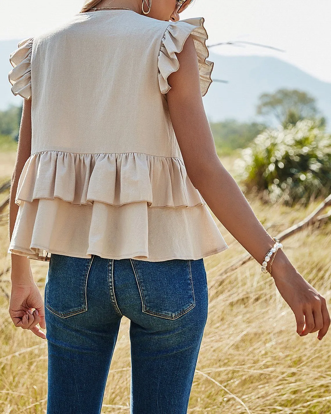 Born Leader Short Sleeve Button-Up Top - Khaki