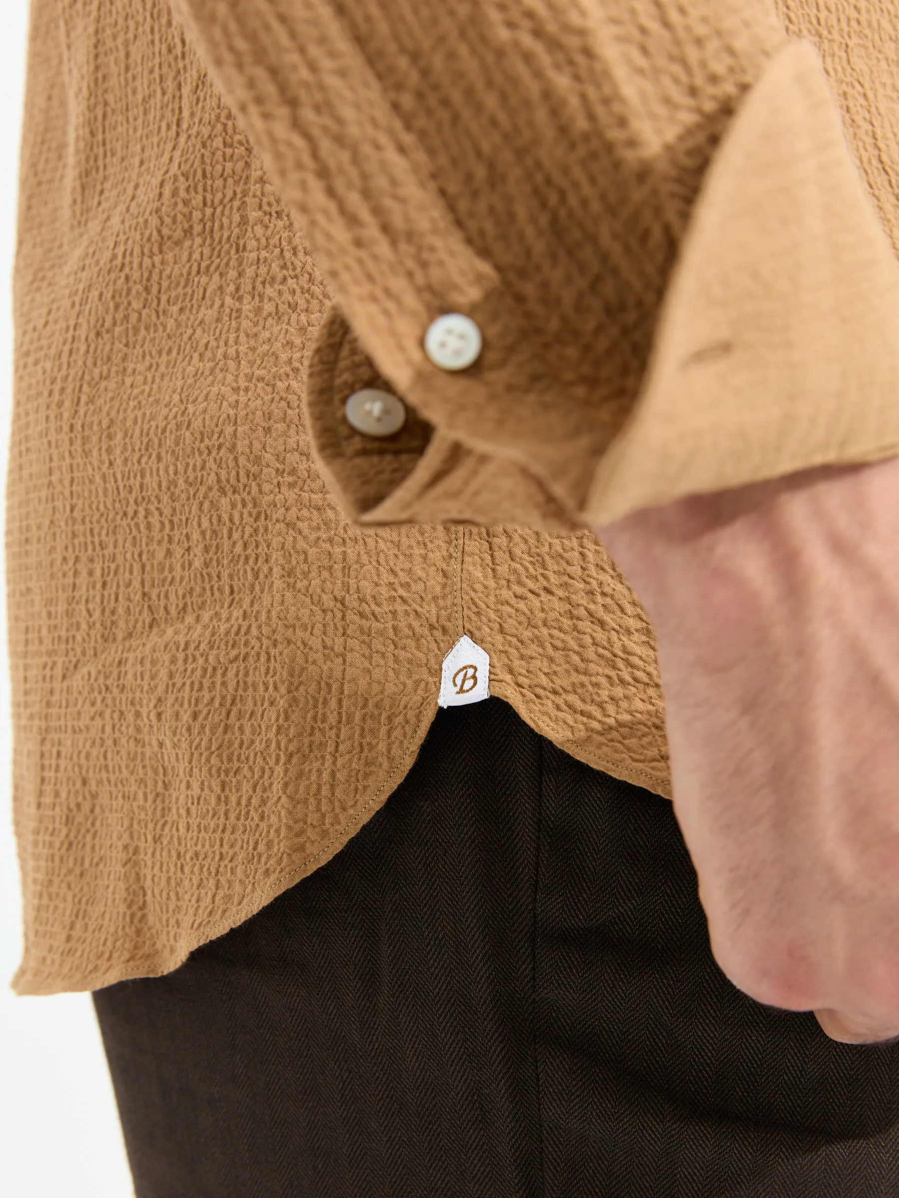 Borriello Napoli - "Il Seersucker" Light Brown Shirt In Pre-Washed Cotton