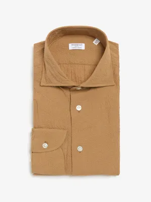 Borriello Napoli - "Il Seersucker" Light Brown Shirt In Pre-Washed Cotton