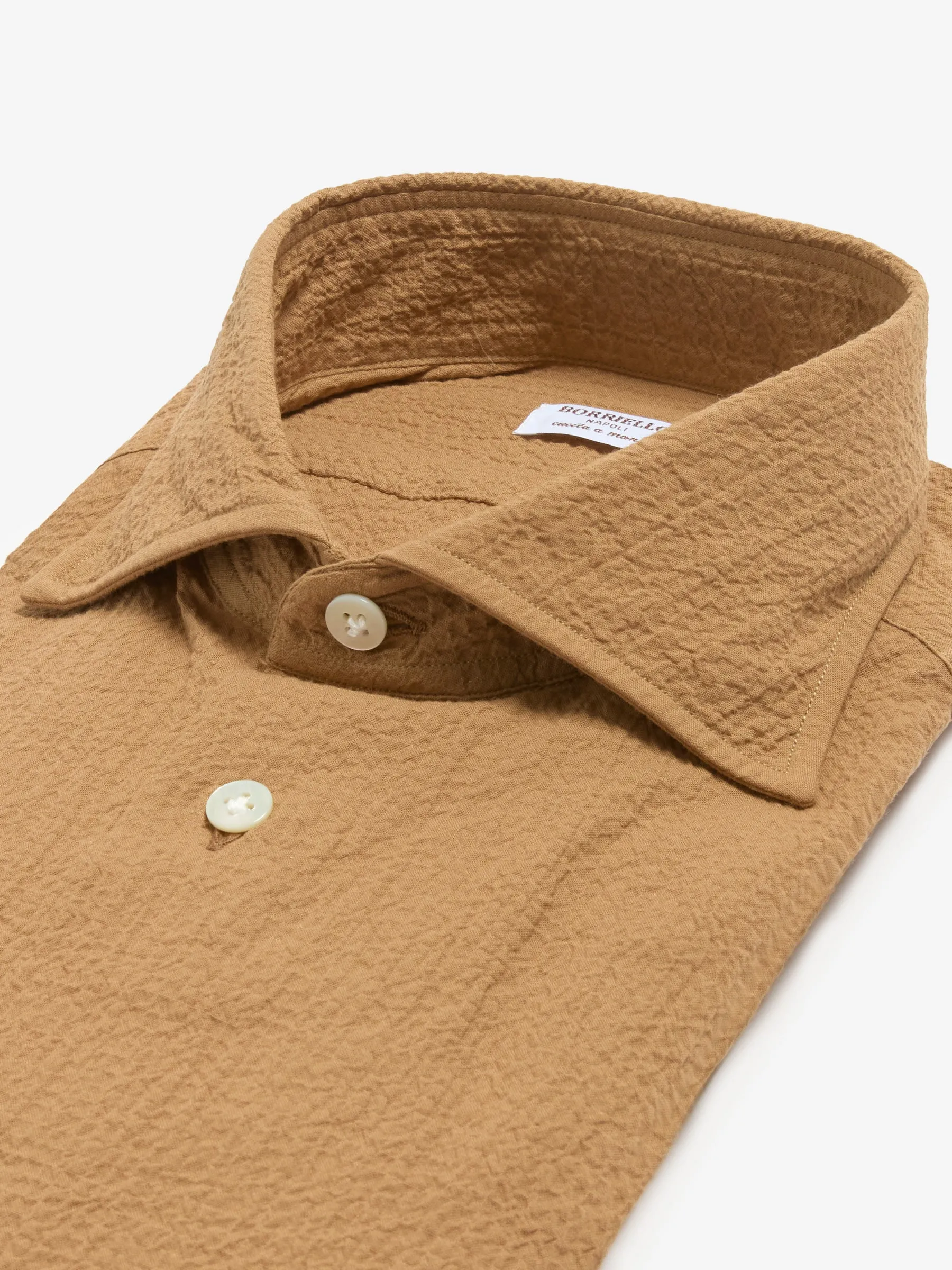 Borriello Napoli - "Il Seersucker" Light Brown Shirt In Pre-Washed Cotton