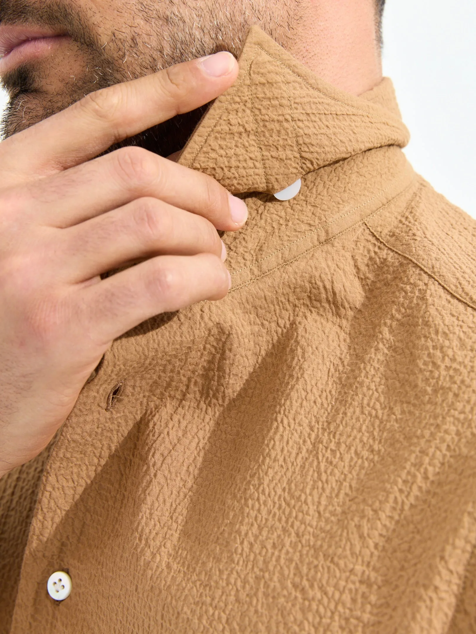 Borriello Napoli - "Il Seersucker" Light Brown Shirt In Pre-Washed Cotton
