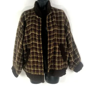 Boyne Valley Weaver S cardigan sweaterVintage Plaid Wool Bl Boucle Zip