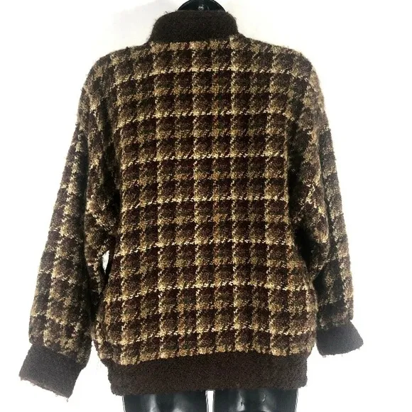 Boyne Valley Weaver S cardigan sweaterVintage Plaid Wool Bl Boucle Zip