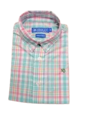 Boys Short Sleeve Oxford Green Plaid