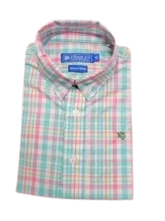 Boys Short Sleeve Oxford Green Plaid
