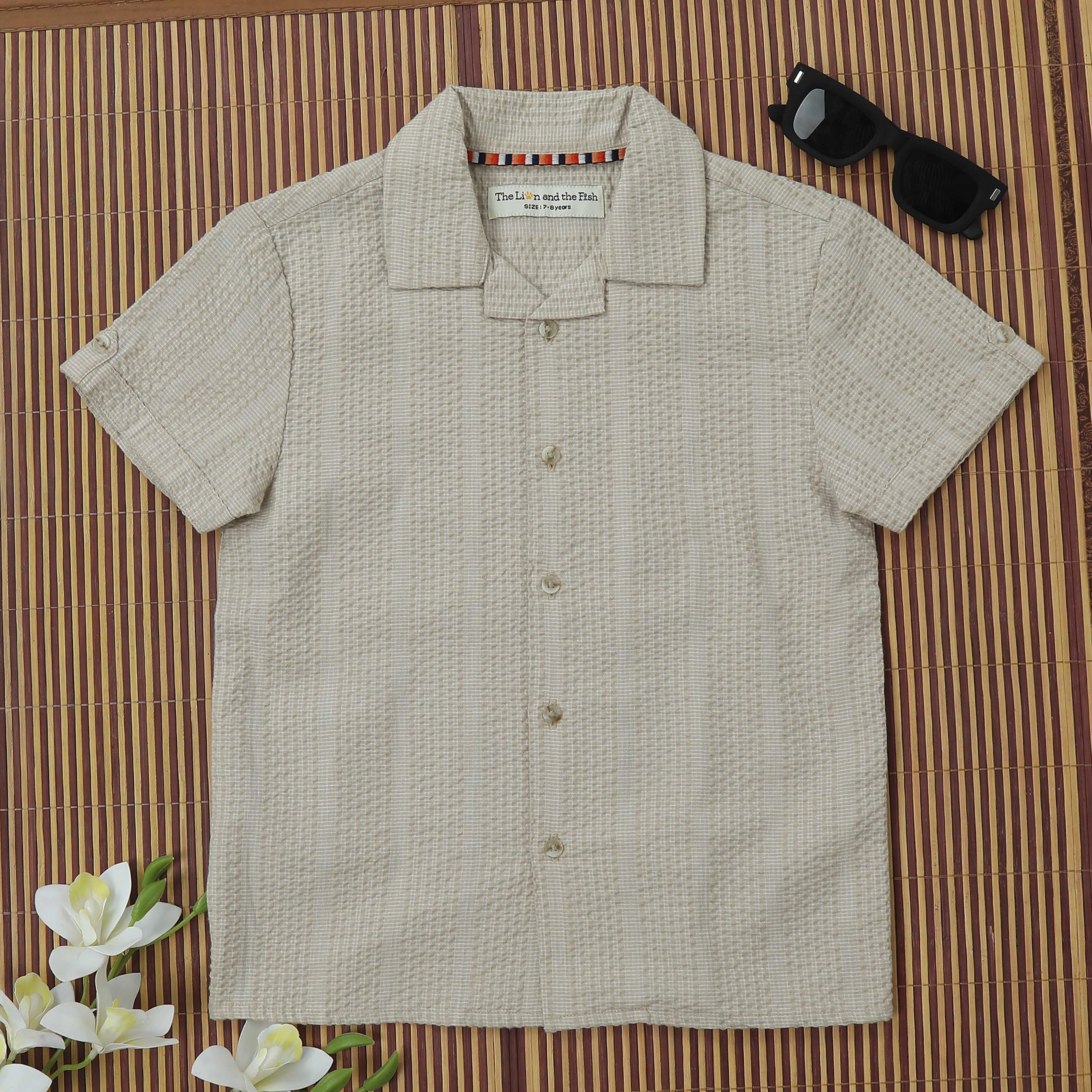 Boys Textured Seersucker Resort Shirt & Short Co-Ord Set Warm Ivory