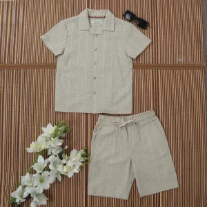 Boys Textured Seersucker Resort Shirt & Short Co-Ord Set Warm Ivory
