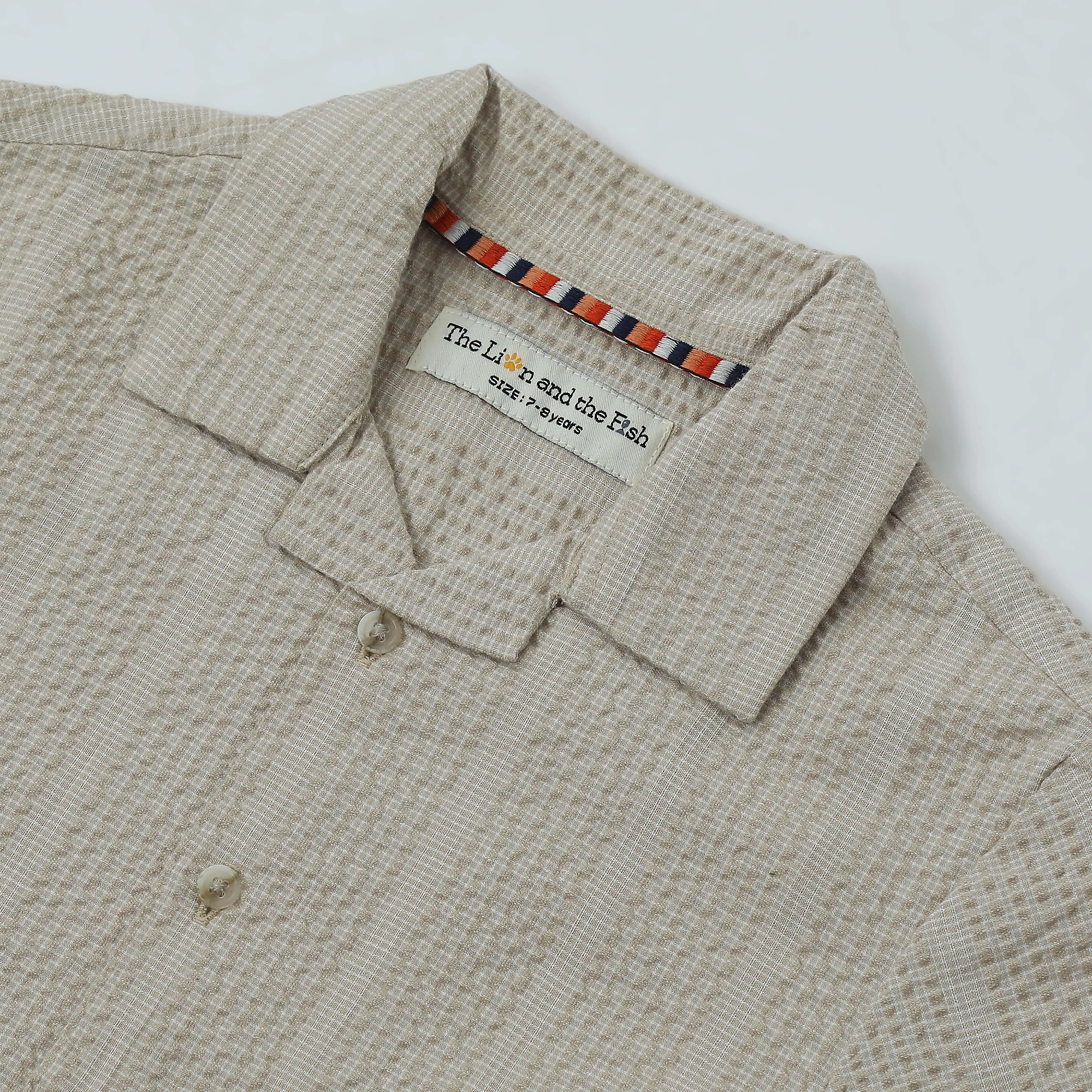 Boys Textured Seersucker Resort Shirt & Short Co-Ord Set Warm Ivory
