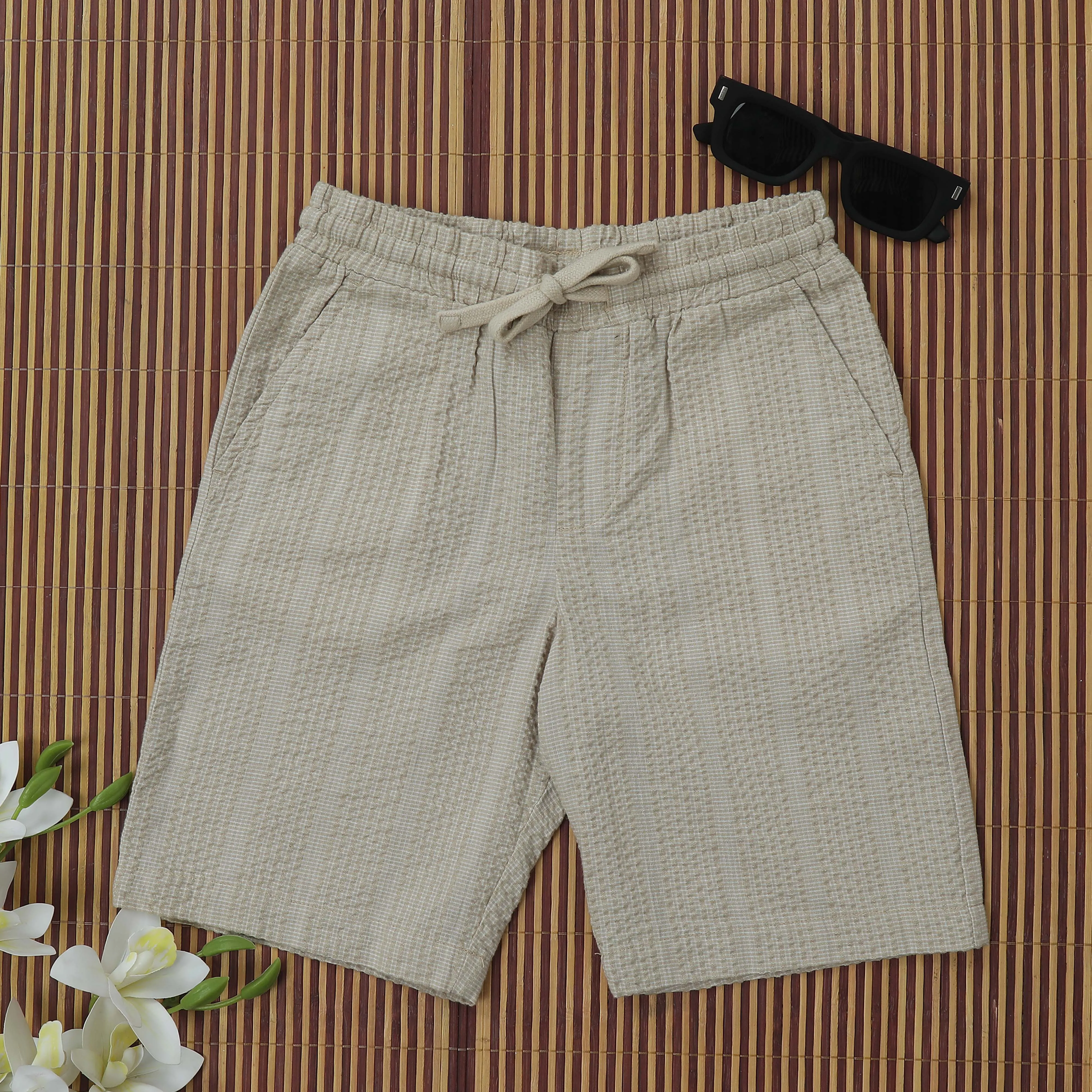 Boys Textured Seersucker Resort Shirt & Short Co-Ord Set Warm Ivory