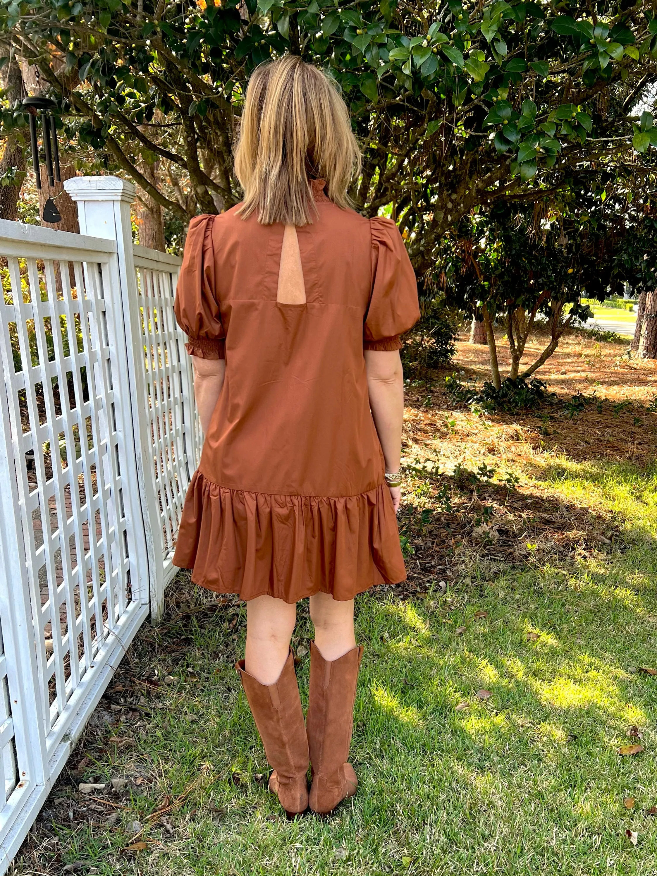 Braxton Puff Sleeve Mini in Brown