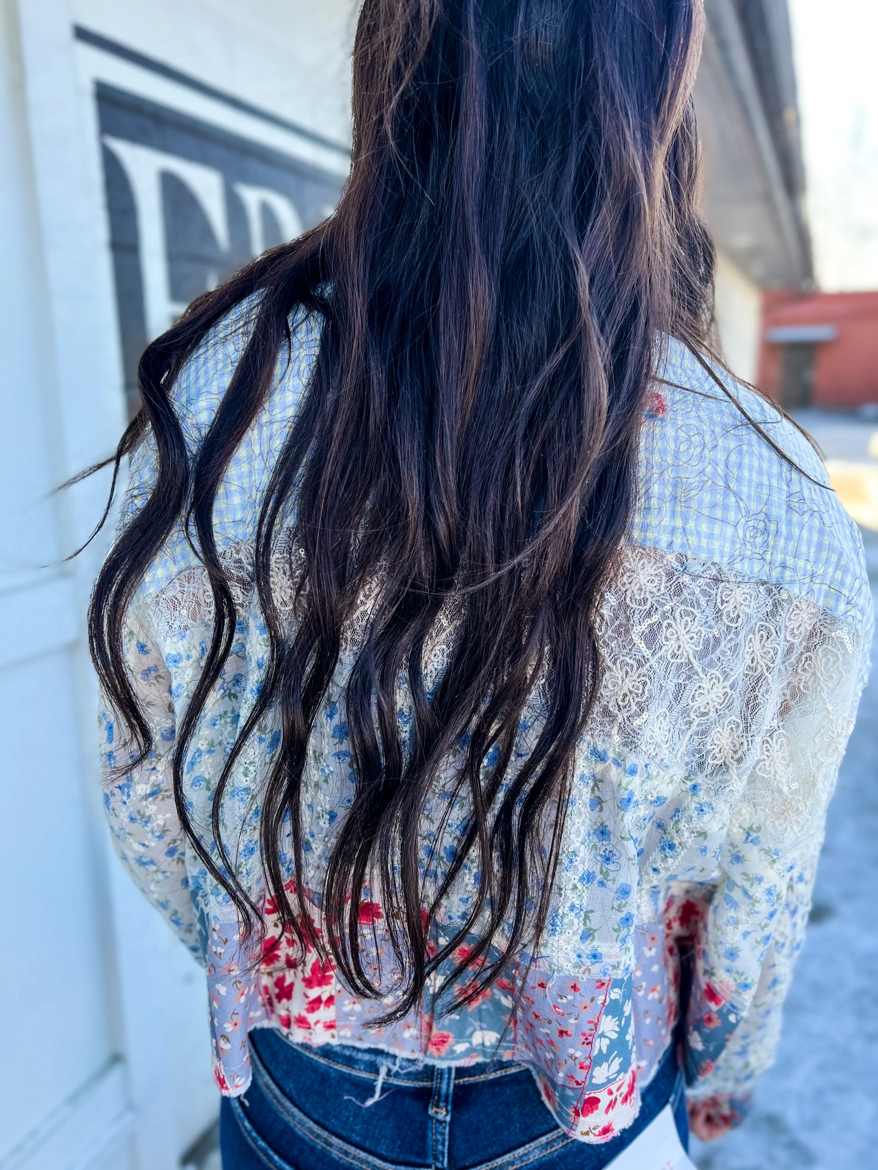 Bren Mixed Printed LS Button Down Top