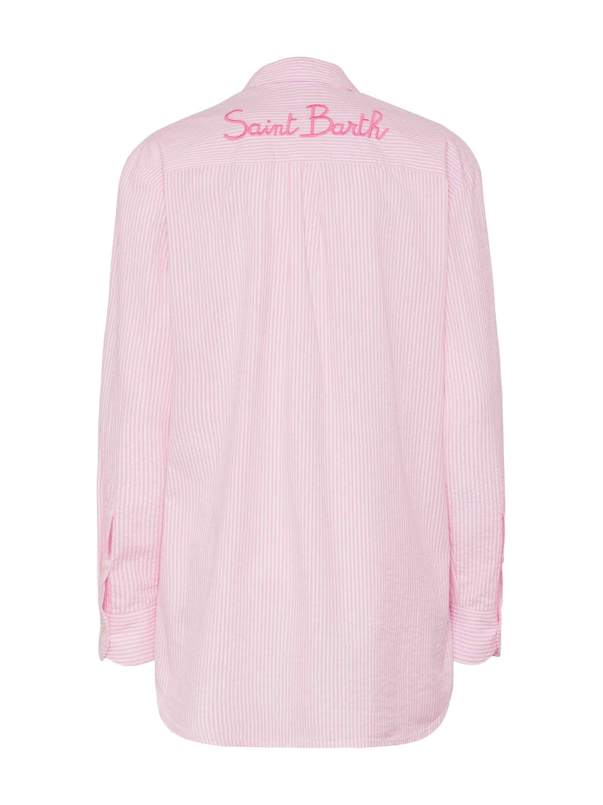 Brigitte striped-print seersucker shirt with Saint Barth embroidery