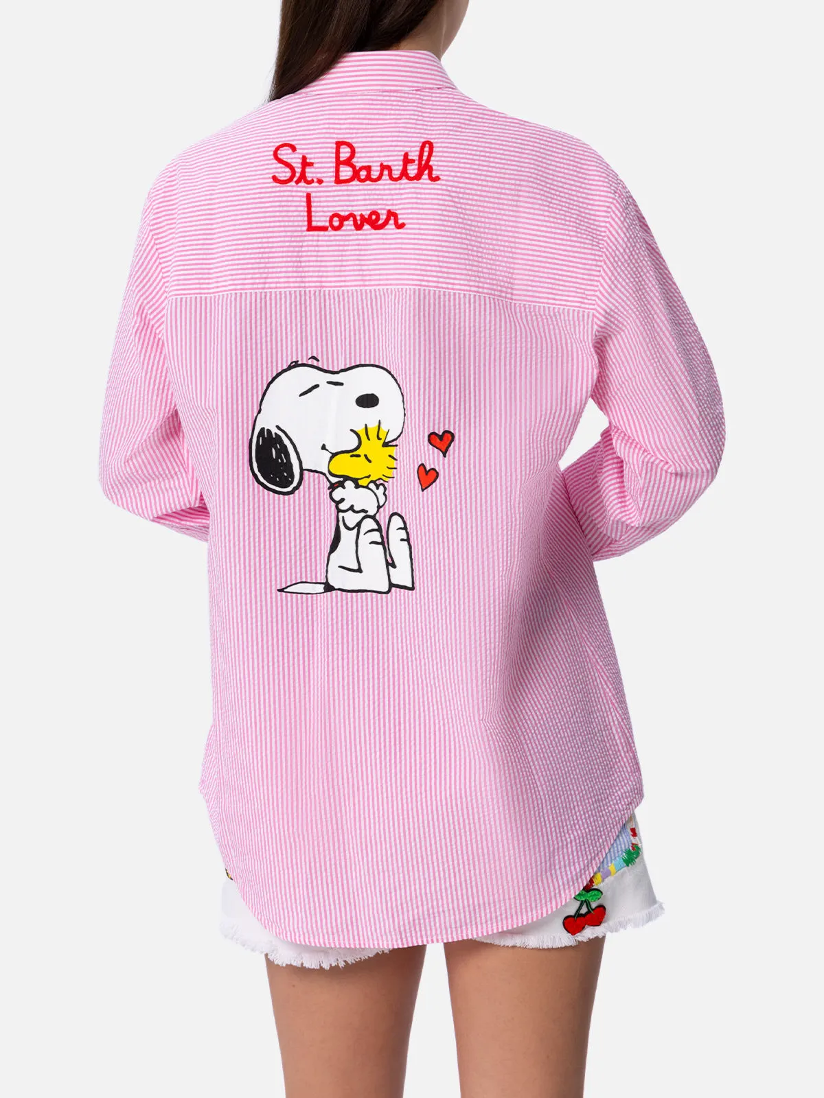 Brigitte striped seersucker shirt with Snoopy print