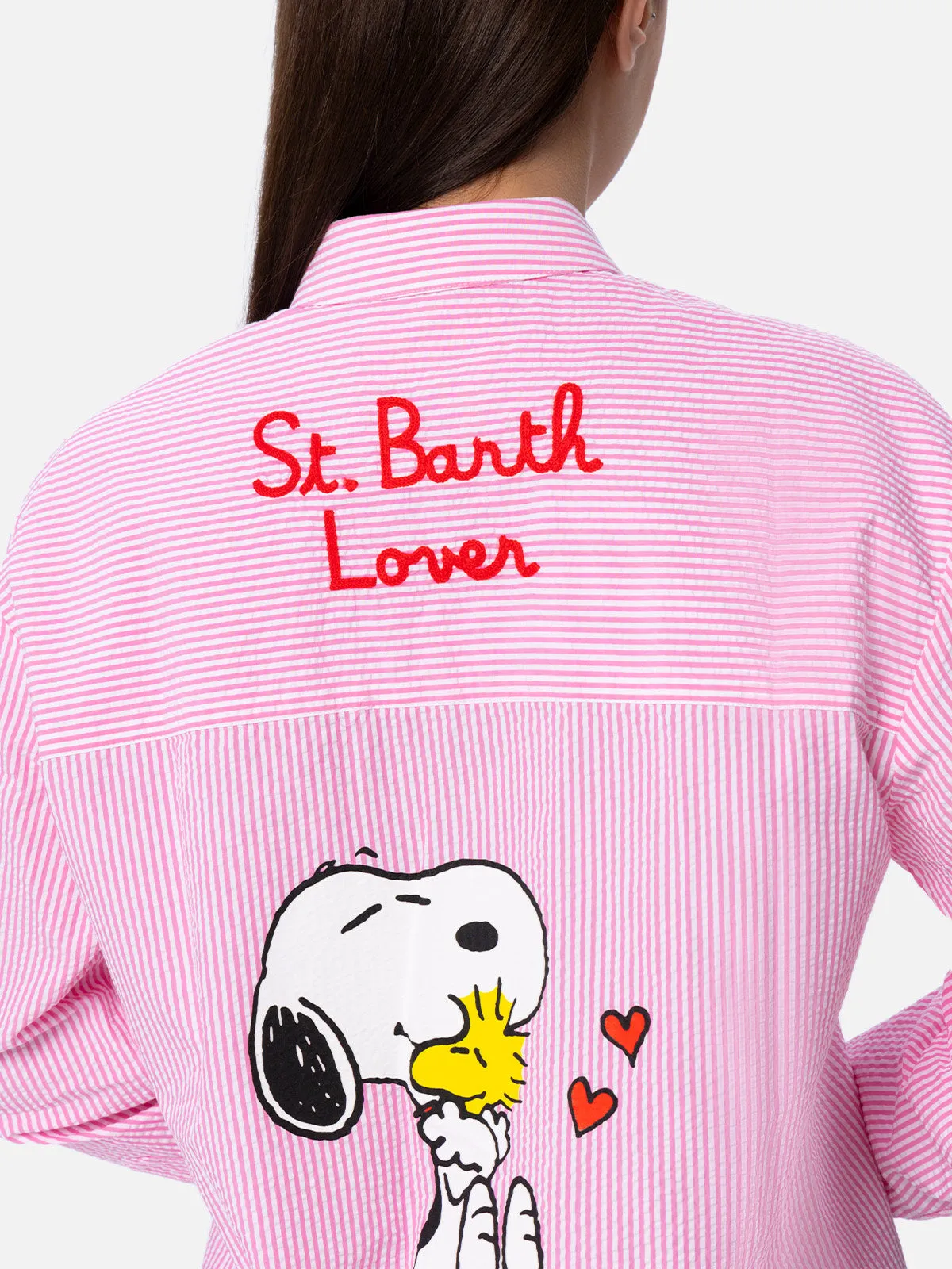 Brigitte striped seersucker shirt with Snoopy print
